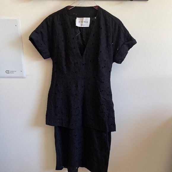 DYVNA Black Eyelet Lace Peplum Midi Dress 10 - Picture 1 of 8